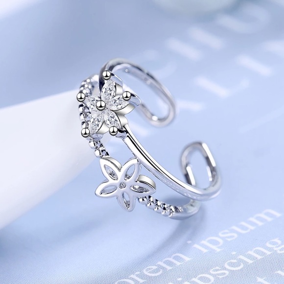 🌸 Floral Double Tier Sterling Silver Ring 🌸 - Picture 4 of 4